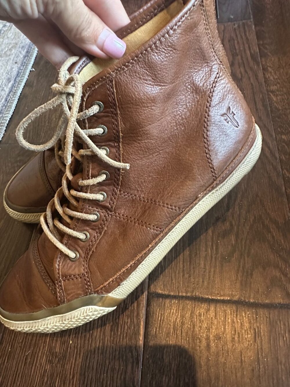 Frye Cognac Brown Leather High Top Zip Sneakers Casual Shoes